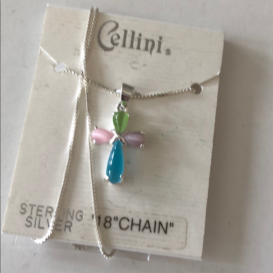 Cellini Sterling Silver Chain Multicolored Cross